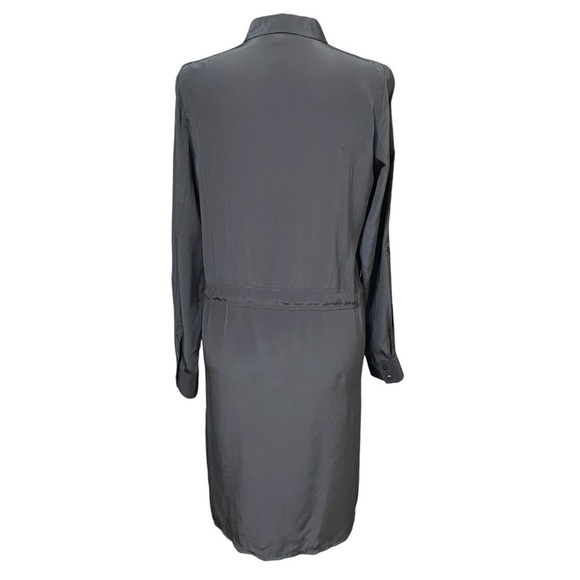 Eileen Fisher Silk Shirt Dress Gray Petite Small Drawstring Waist Minimalist - Picture 3 of 10